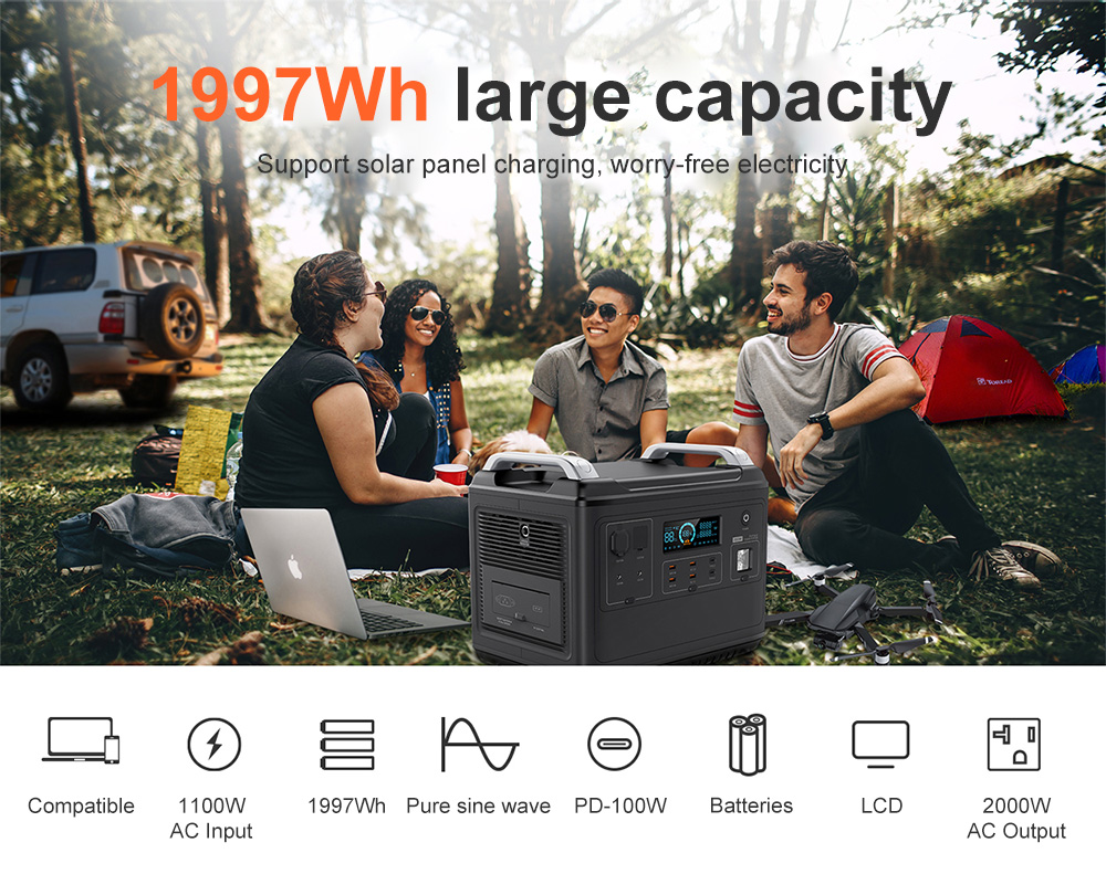 Indoor Lithium Portable Power Station For Tesla Rechargeable Tailgating 110V 220V 2000W