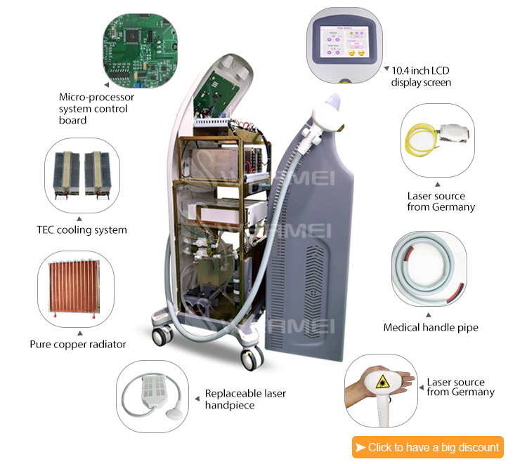 3 wavelength 808nm 755nm 1064nm fiber diode laser painless hair removal beauty laser machine price