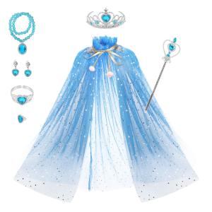 Quality Silk Dress Pink Blue Children'S Clothing Accessories Dress With Tiara Crown Cape Set wholesale