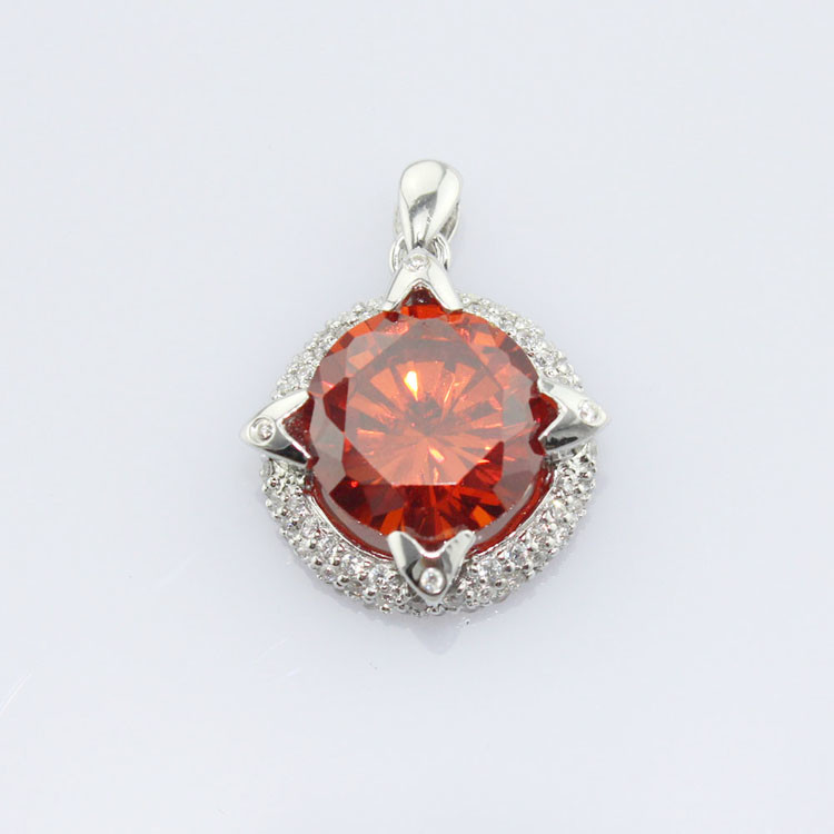 Women Jewelry 12mm Round Amethyst Cubic Zircon Charm Pendant Necklace (P17)