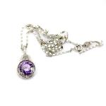 Sterling Silver 9mm Round Amethyst Cubic Zircon Pendant 925 Silver Chain (PSJ045