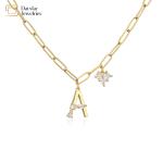Paperclip Chain 18k Gold Plated Letter Pendant Necklace Diamond Zircon Heart