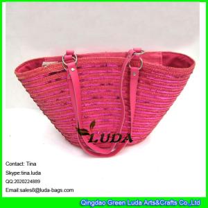 Quality LUDA chevron wheat straw tote zipper closure beach straw handbag bags wholesale