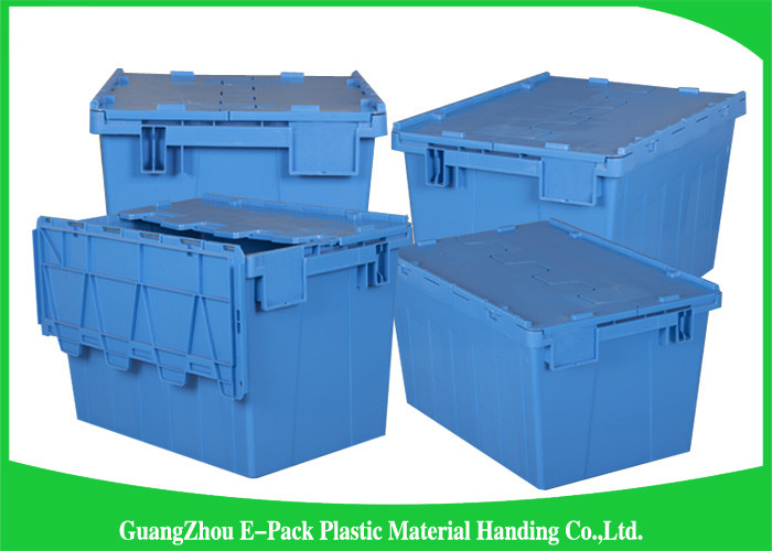 Colored Logistic Plastic Attached Lid Containers Easy Stacking Long Service Life