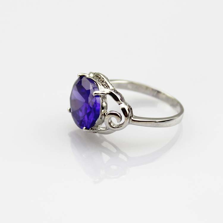 925 Sterling Silver Ring with 10mmx12mm Oval Purple Amethyst Cubic Zirconia(F42)