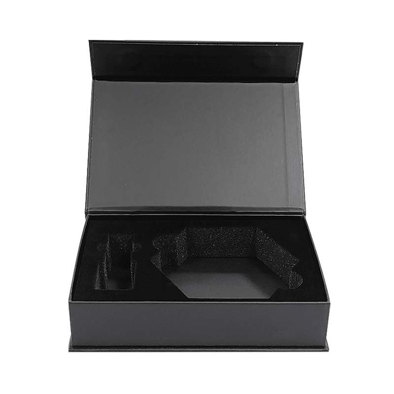 Custom Black Matte Stamped Gold Logo Magnetic Gift Jewelry Paper Box With Foam Insert