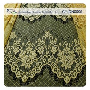 Quality Decorative Eyelash Nylon Lace Fabric Scalloped Yellow Polyamide for Night Dress(CY-DN0005) wholesale