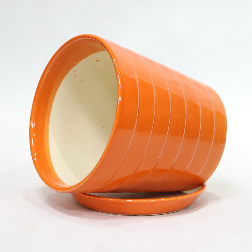 Fireproof High Glossy Finish Round Ceramic Pots For Plants