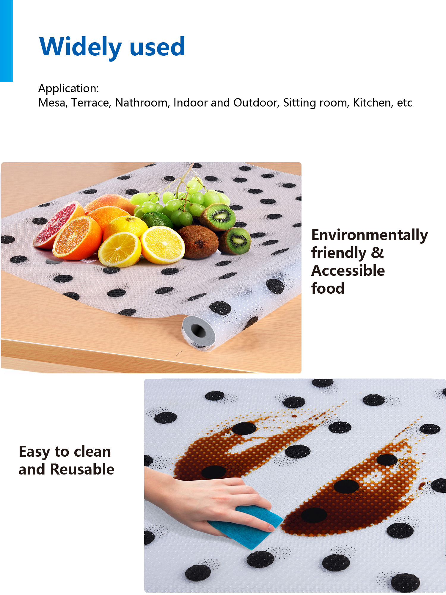 Stocked Non Woven Food Grade EVA Fridge Liners for Restaurant and Super Markets Promotions