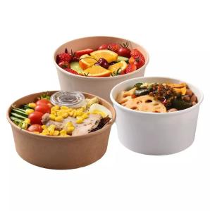 Quality 1300ml Paper Large Disposable Salad Bowl With Lid For Food Packing wholesale