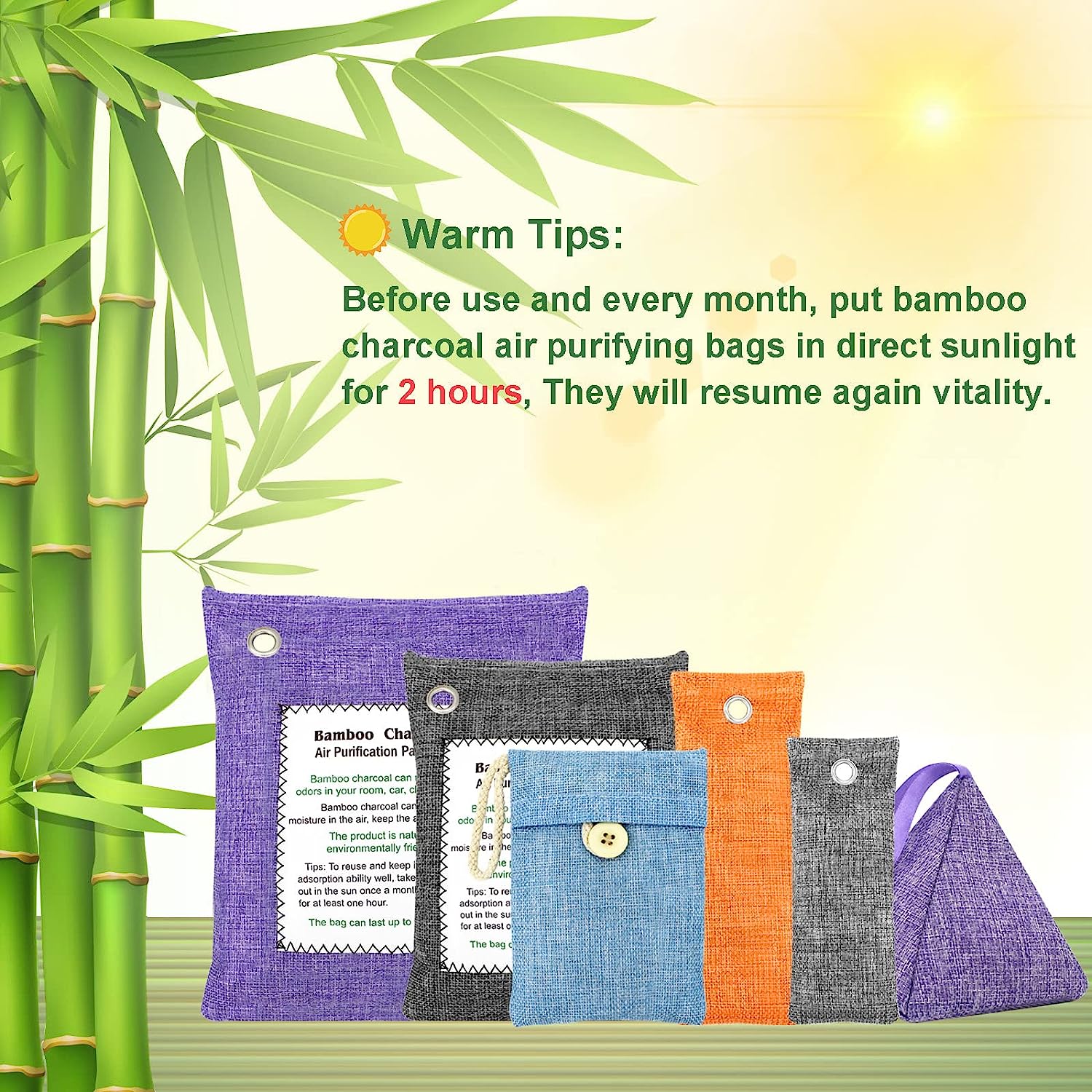 50g*20 Pack Bamboo Charcoal Air Purifying Bags for Fresh and Odor-Free Environment
