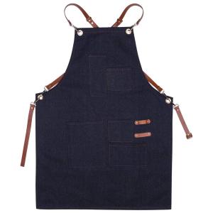 Quality Cross Back Bib Denim Kitchen Apron , Mens Denim Apron With Leather Straps wholesale