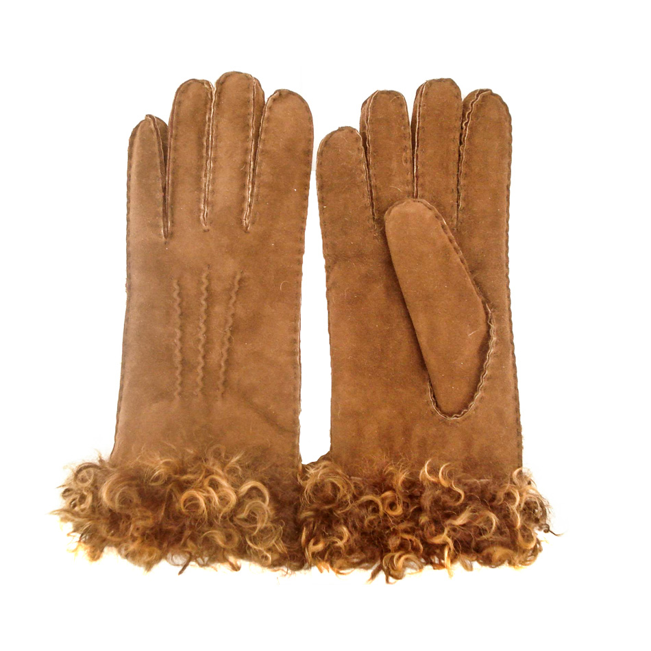 wholesale soft Spanish merino sheepskin double face gloves with lamb wool cuff