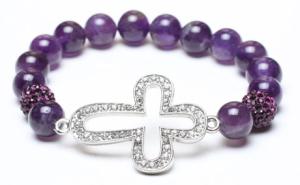 Quality Alloy Cross Bracelet, Amethyst Rounds, Crystal Pave Argil Beads wholesale