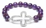 Alloy Cross Bracelet, Amethyst Rounds, Crystal Pave Argil Beads