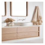 end Hotel Cherry Wood Bathroom Cabinet with Rock Slab Countertop and Double