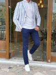 Striped Cotton Business Casual Suit Jacket Business Casual Interview Outfits