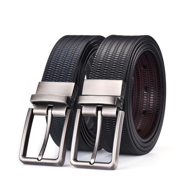 Fashion Quality Black Brown Reversible Men Genuine Embossed Cowhide Leather