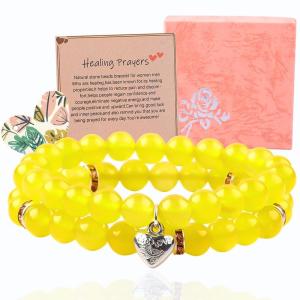 Quality Elastic Round 8mm Gemstone Bead Yellow Jade Crystal Bracelets OEM ODM wholesale