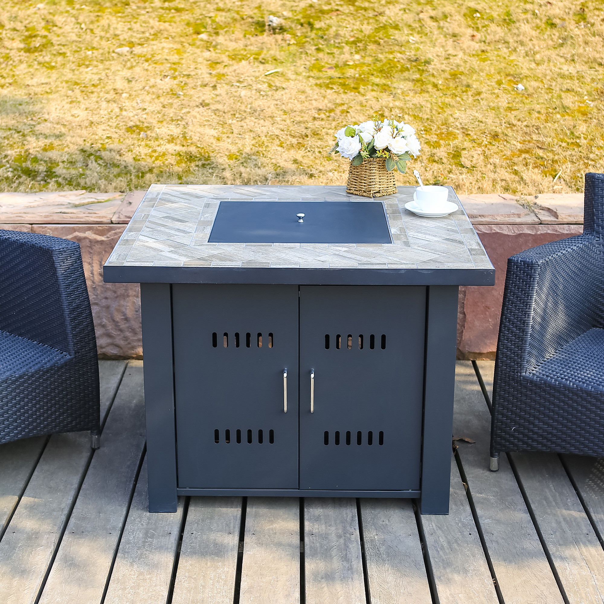 50000 BTU Outdoor Propane Gas Square Fire Pit For Backyard Weather Cover