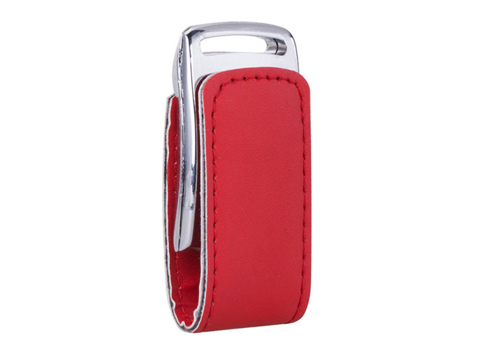 Show Life Brand 16G 2.0 red color leather USB with embossed logo for copying data on computer