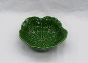Quality Green Glazed Ceramic Houseware Cabbage Leaf Design Bowl Dolomite Green Salad Bowl wholesale