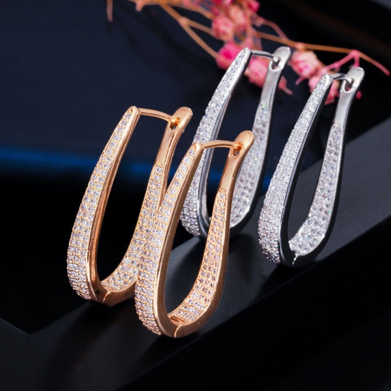 U shape Stud Earrings Women Luxury Shiny CZ Earring Fashion Contracted Wedding Accessories High Quality Earrings Jewelr