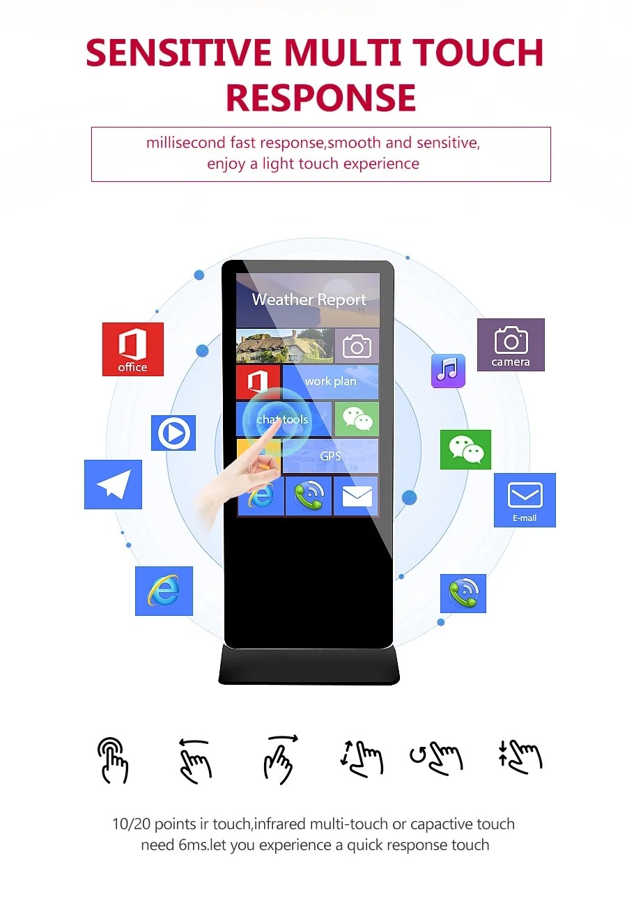 Colorful High Brightness Floor Standing Touch Screen Kiosk Android 7.1 9.0 11