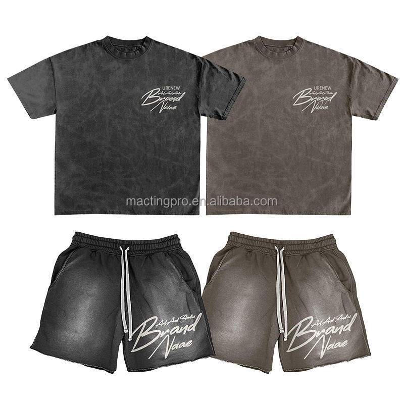 Customized Labels Anti-Static Summer 2 Piece Graphic T-shirts and Shorts Set for Men