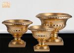 3 Sizes Classic Fiberglass Flower Pots Gold Leafed Finish Poly Resin Planters