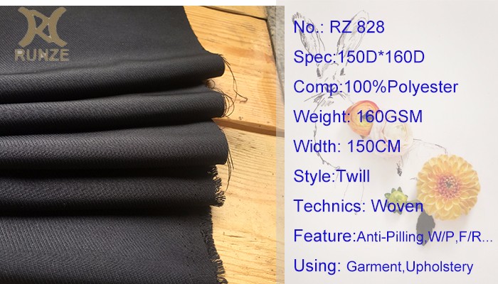 Solid 160GSM 100% Polyester 160D ATY Yarn Woven Cavalry Twill Gabardine Men Shirting Fabric