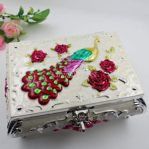 Shinny Gifts European Princess Metal Jewelry Box Medium Zinc Alloy Embossed Rose