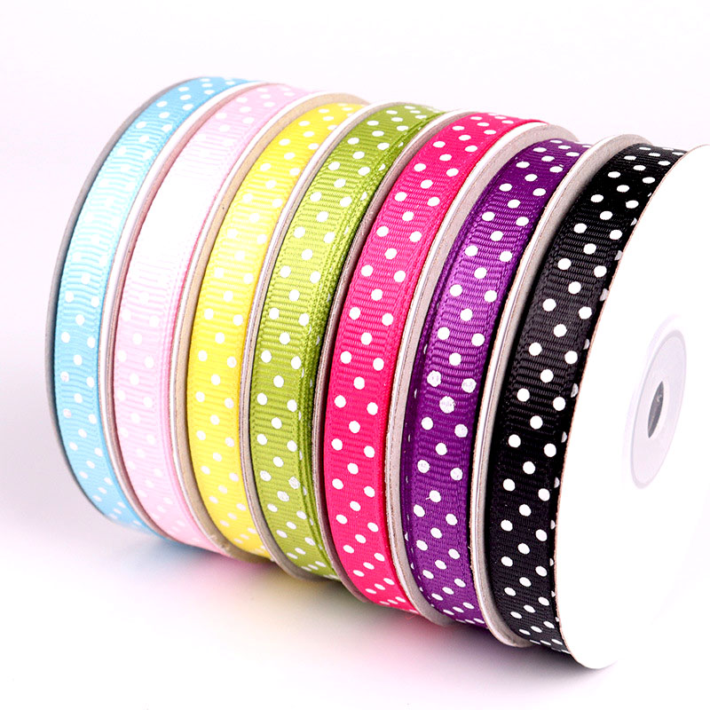 high quality for gift promotion colorful polka dot printed polyester grosgrain ribbon