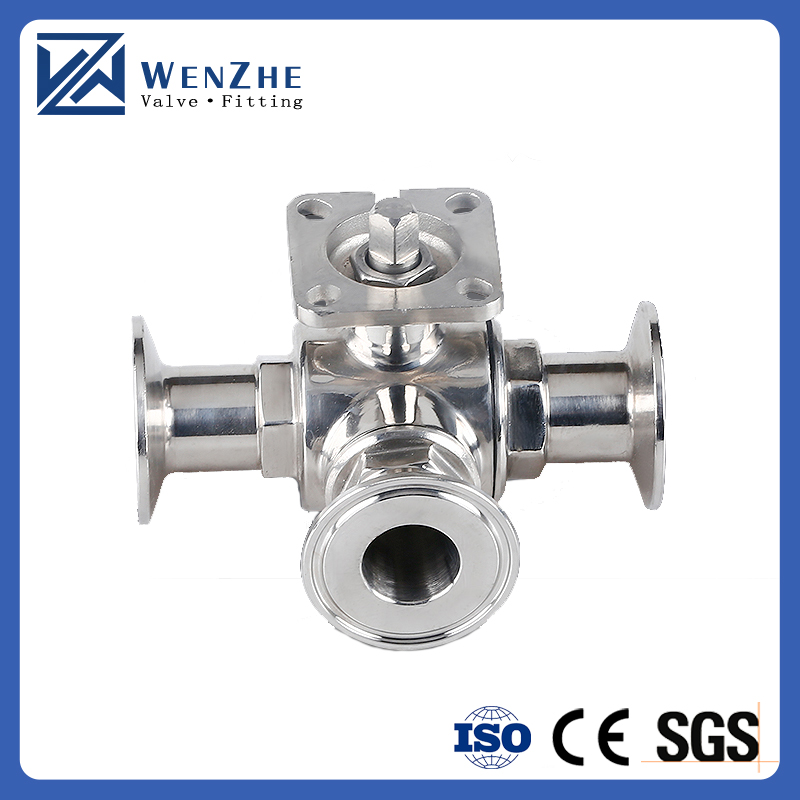 Manual Sanitary Stainless Steel 304/316L Tri-Clamp 3 Way Ball Valve with High Mounting Pad