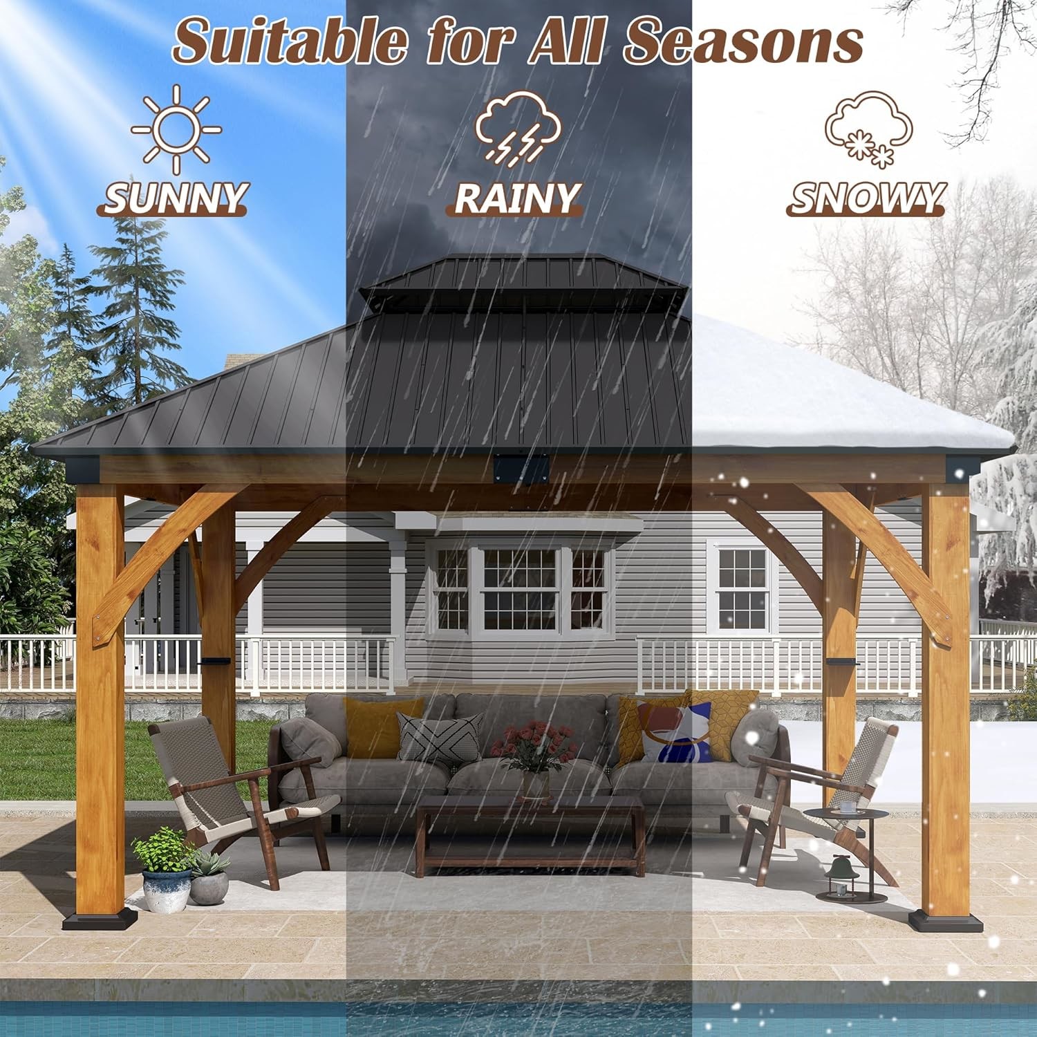 6063-T5 Aluminum Hardtop Gazebos For Commercial And Residential Projects