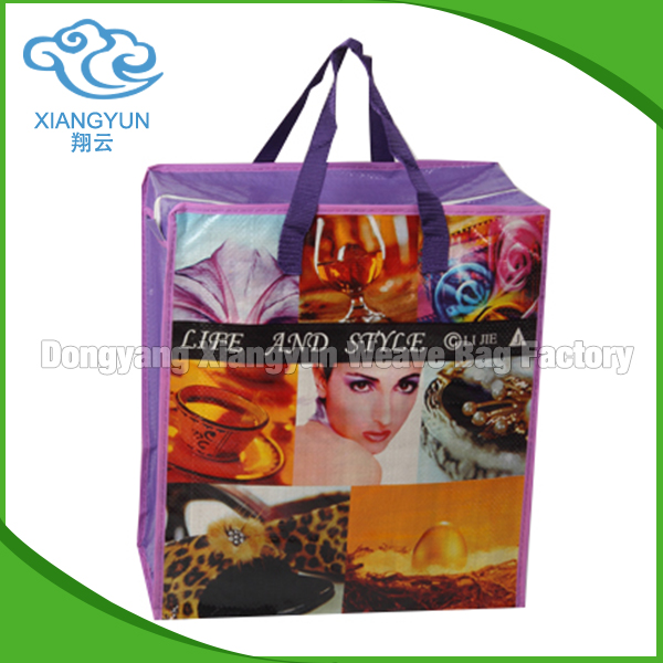 bopp laminated new designs pp woven shopping bag with double zip puller