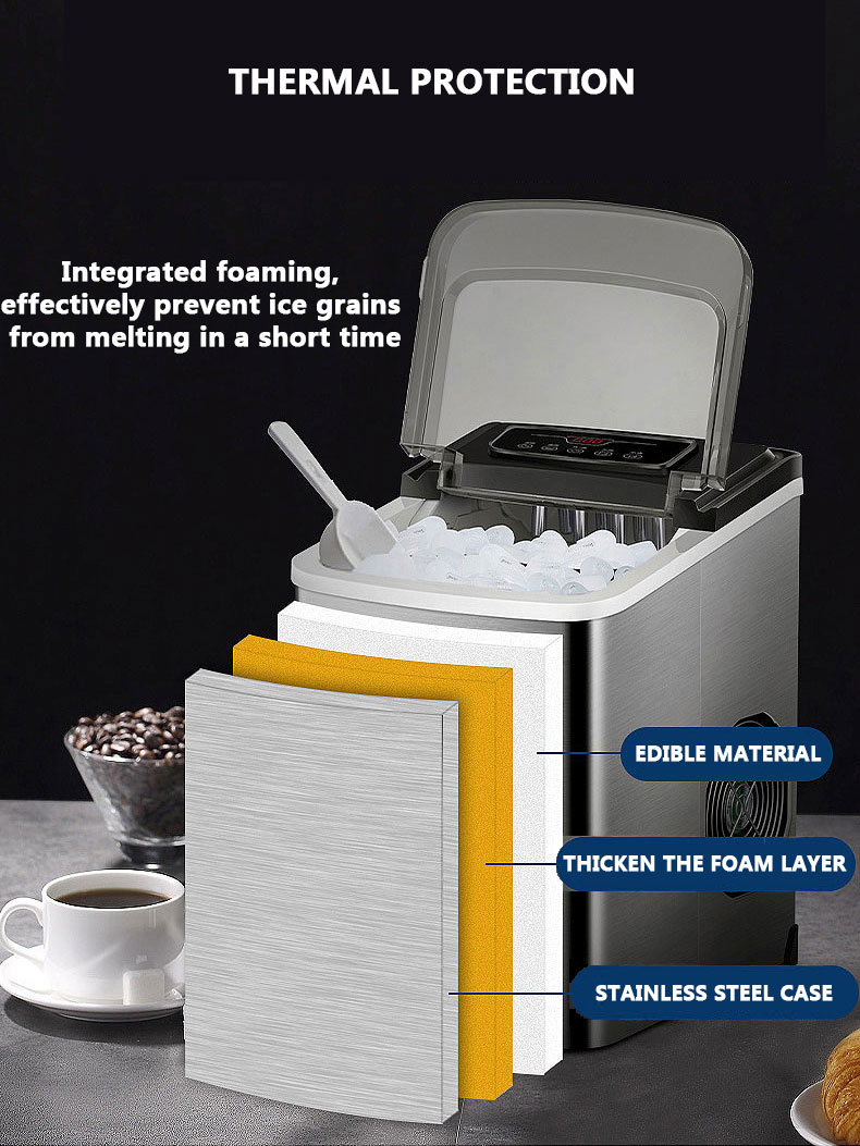 105W Energy Saving Smart Touch Screen Control Portable Mini Automatic Bullet Ice Maker for Household in Plastic Housing
