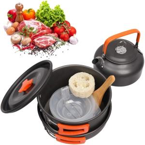 Quality Sustainable 8Pcs Camping Cookware Mess Kit Portable Picnic Pot Pan wholesale