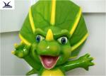 Green Customized Cartoon Fiberglass Dinosaur Statue School Educational Display