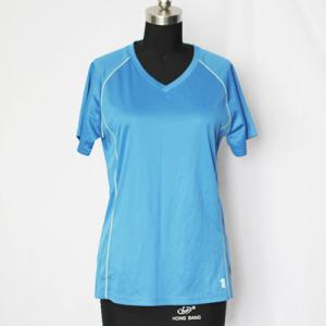 Quality Light Blue Women'S Running Shirt , Wicking Custom Logo Running Tee Shirts wholesale