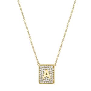 Quality Make Her Day With 14K Gold Square Initial Gemstone Necklaces For Women Valentine Gift wholesale