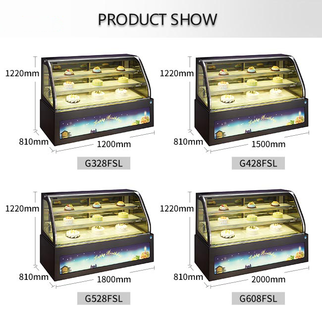 Transparent Glass 1220mm 670W Cake Display Fridge