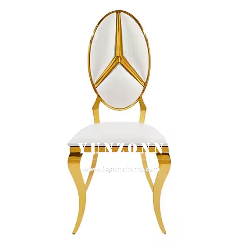 Hot Sale Fancy Benz Design Back Dining Furniture Gold Stainless Steel Banquet Chair for Hotel Wedding Event Party