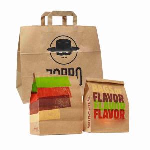 Quality 80gsm 90gsm Flat Handle Cookie Coffee Takeaway Brown Kraft Paper Food Bags For Restaurant wholesale