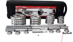 Quality sets 50kg cast iron chromed weight lifting dumbbell barbell with boxes wholesale