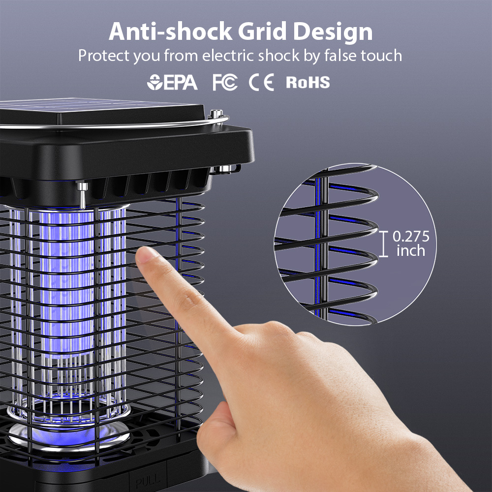 Solar Bug Zapper Outdoor & Indoor Mosquito Zapper Waterproof Fly Trap Portable Electric Mosquito Killer with LED Light for Home