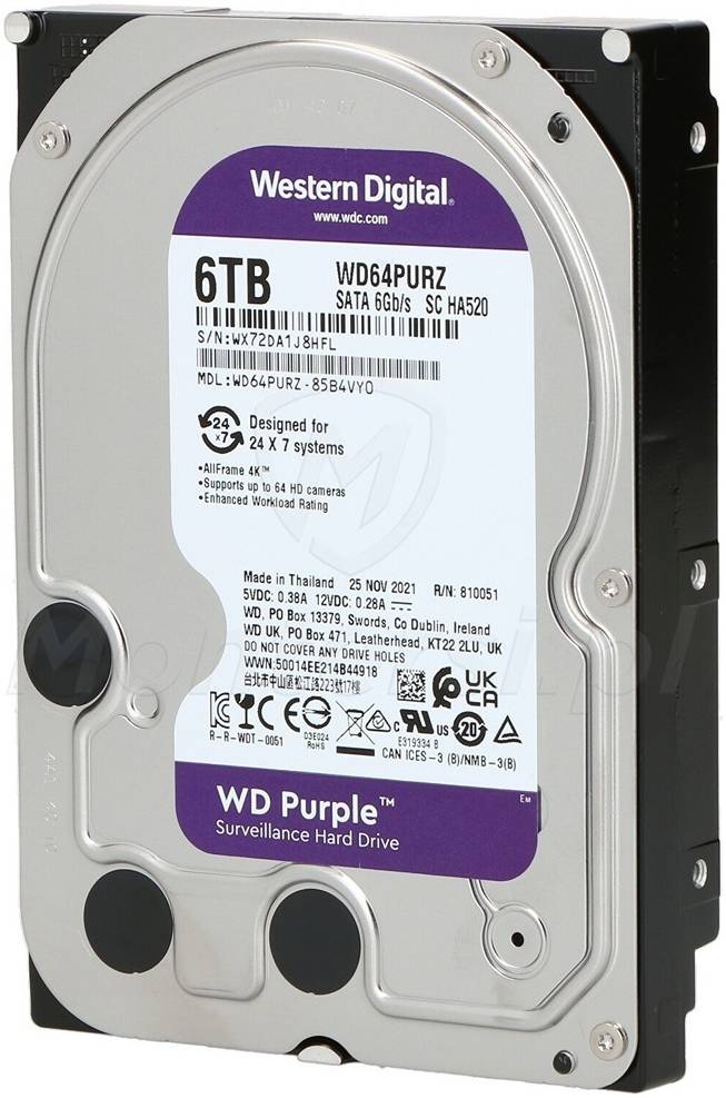 3.5" WD64PURZ 6TB WD Purple Surveillance Internal Hard Drive HDD