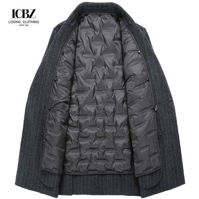 Pure Wool Vertical Stripes Double-Breasted Men's Coat with Short Length and Cashmere