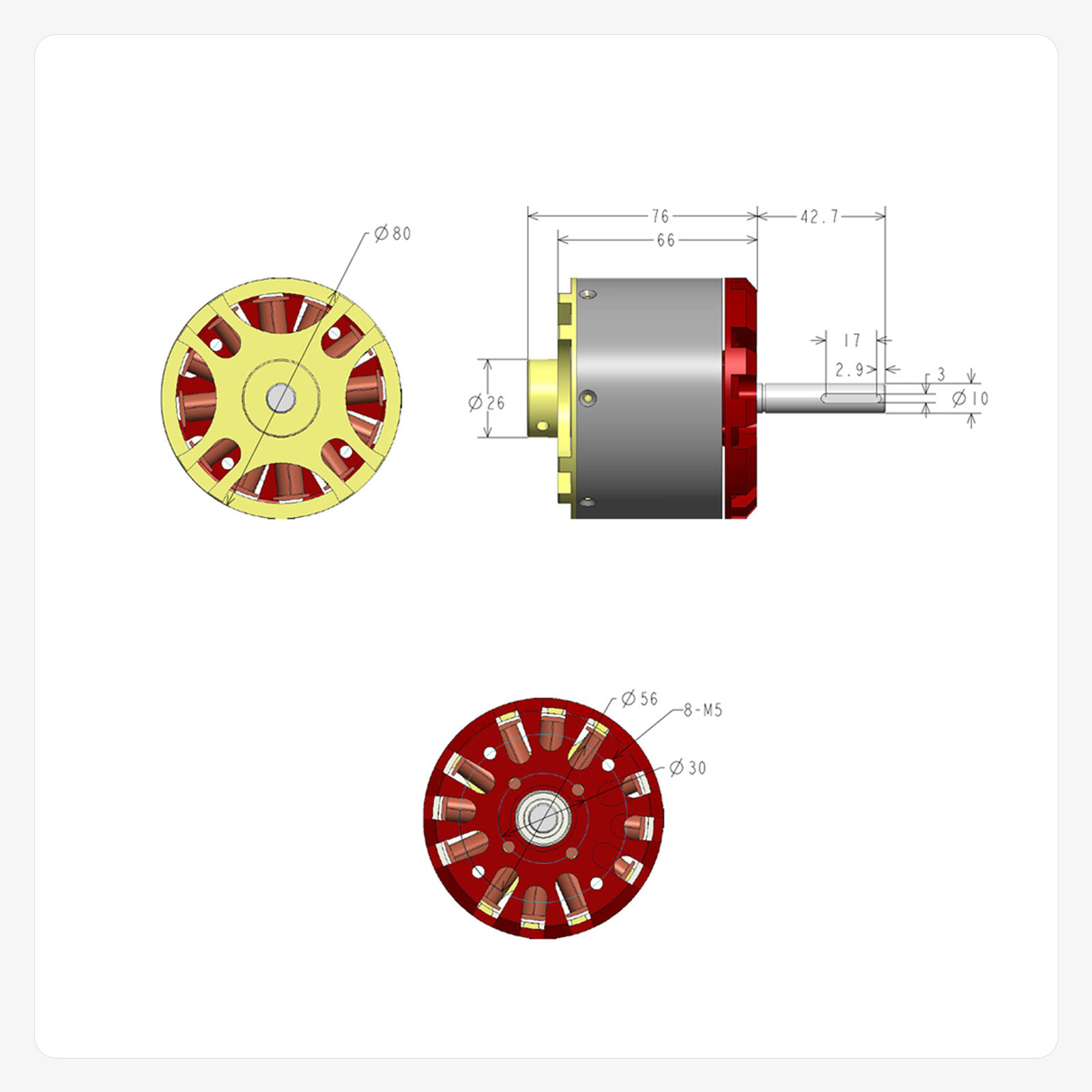 8072 Brushless DC Motor With Customized Gear Shaft For Power Tools