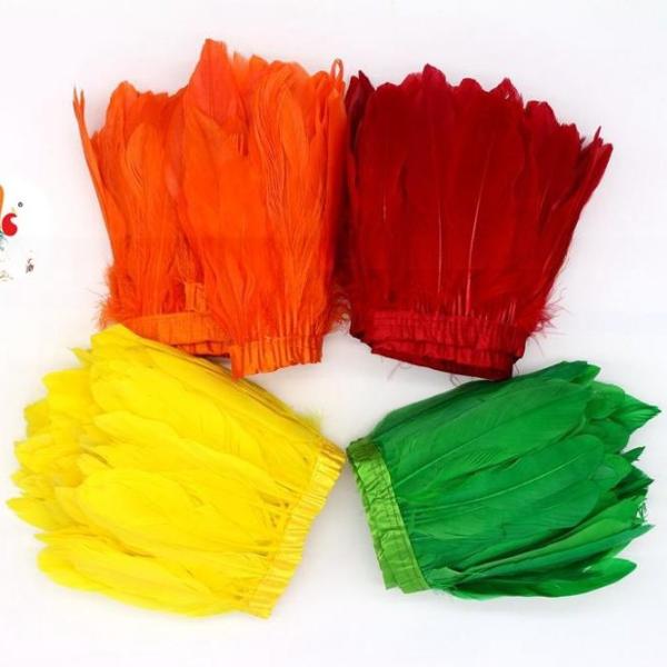 Dress Decoration Goose Feather Fringe Trim with Satin Ribbon Tapes and Dyed